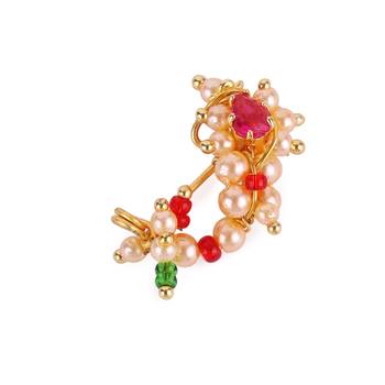 Traditional attractive oval shape gold plated maharashtrian nosepin / nath without piercing for women and girls 2
