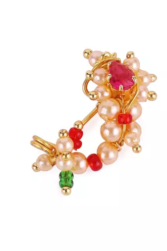 Traditional attractive oval shape gold plated maharashtrian nosepin / nath without piercing for women and girls