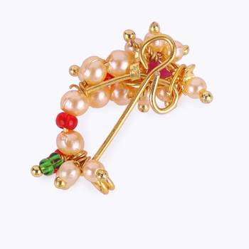 Traditional attractive oval shape gold plated maharashtrian nosepin / nath without piercing for women and girls 3