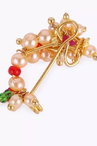 Traditional attractive oval shape gold plated maharashtrian nosepin / nath without piercing for women and girls