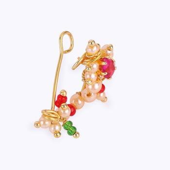 Traditional attractive oval shape gold plated maharashtrian nosepin / nath without piercing for women and girls 4