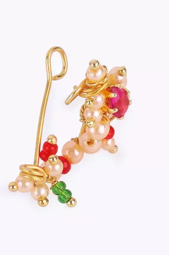 Traditional attractive oval shape gold plated maharashtrian nosepin / nath without piercing for women and girls