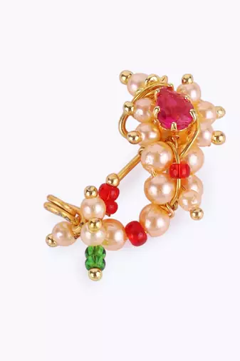 Traditional attractive oval shape gold plated maharashtrian nosepin / nath without piercing for women and girls