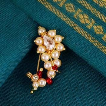 Traditional beautiful oval shape gold plated maharashtrian nosepin / nath without piercing for women and girls 1