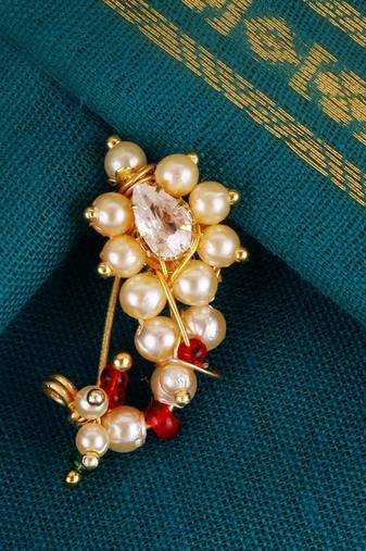 Traditional beautiful oval shape gold plated maharashtrian nosepin / nath without piercing for women and girls