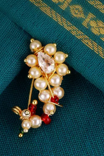 Traditional beautiful oval shape gold plated maharashtrian nosepin / nath without piercing for women and girls