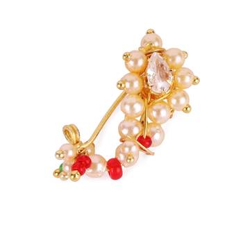 Traditional beautiful oval shape gold plated maharashtrian nosepin / nath without piercing for women and girls 2