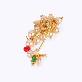 Traditional beautiful oval shape gold plated maharashtrian nosepin / nath without piercing for women and girls 3