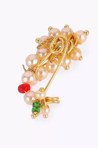 Traditional beautiful oval shape gold plated maharashtrian nosepin / nath without piercing for women and girls