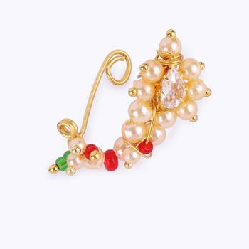 Traditional beautiful oval shape gold plated maharashtrian nosepin / nath without piercing for women and girls 4