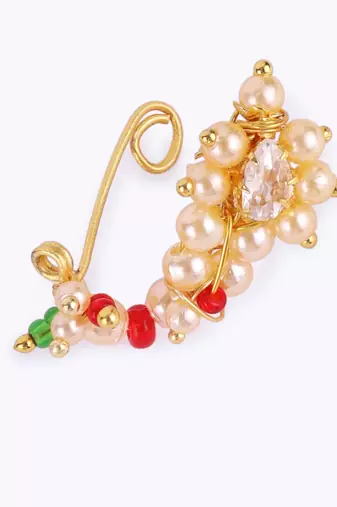 Traditional beautiful oval shape gold plated maharashtrian nosepin / nath without piercing for women and girls