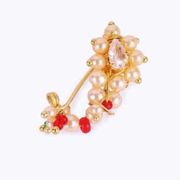 Traditional beautiful oval shape gold plated maharashtrian nosepin / nath without piercing for women and girls 5