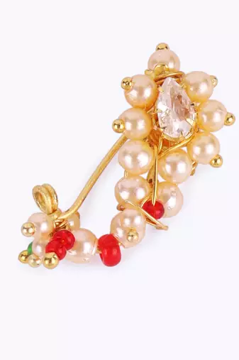 Traditional beautiful oval shape gold plated maharashtrian nosepin / nath without piercing for women and girls