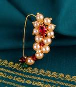 Traditional brilliant oval shape gold plated maharashtrian nosepin / nath without piercing for women and girls