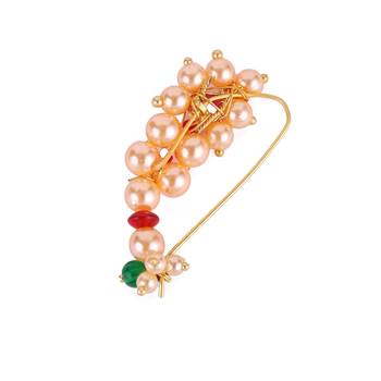 Traditional brilliant oval shape gold plated maharashtrian nosepin / nath without piercing for women and girls 2