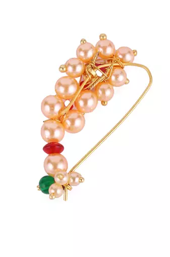Traditional brilliant oval shape gold plated maharashtrian nosepin / nath without piercing for women and girls