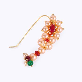 Traditional brilliant oval shape gold plated maharashtrian nosepin / nath without piercing for women and girls 4