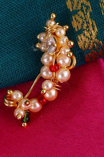 Traditional charming oval shape gold plated maharashtrian nosepin / nath without piercing for women and girls