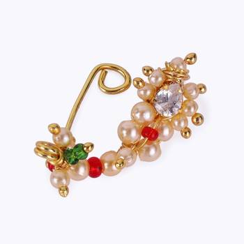 Traditional charming oval shape gold plated maharashtrian nosepin / nath without piercing for women and girls 3