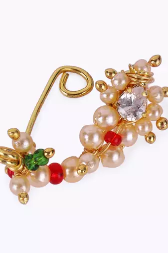 Traditional charming oval shape gold plated maharashtrian nosepin / nath without piercing for women and girls