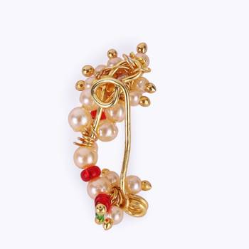 Traditional charming oval shape gold plated maharashtrian nosepin / nath without piercing for women and girls 4