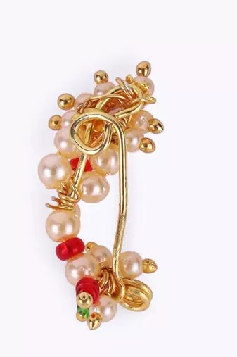Traditional charming oval shape gold plated maharashtrian nosepin / nath without piercing for women and girls