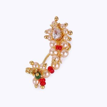 Traditional charming oval shape gold plated maharashtrian nosepin / nath without piercing for women and girls 5