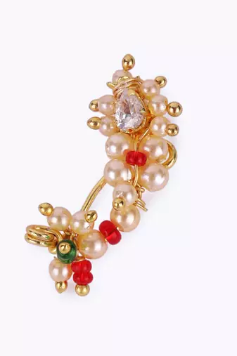 Traditional charming oval shape gold plated maharashtrian nosepin / nath without piercing for women and girls