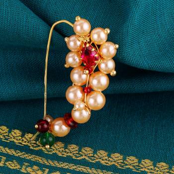 Traditional classy oval shape gold plated maharashtrian nosepin / nath without piercing for women and girls 1