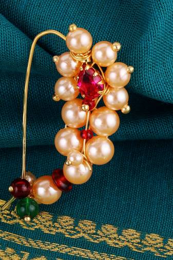 Traditional classy oval shape gold plated maharashtrian nosepin / nath without piercing for women and girls