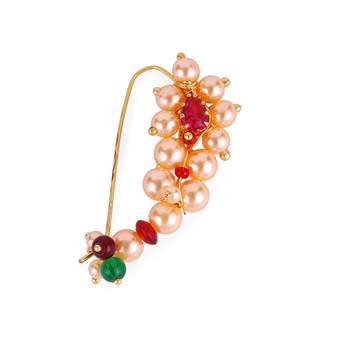 Traditional classy oval shape gold plated maharashtrian nosepin / nath without piercing for women and girls 2