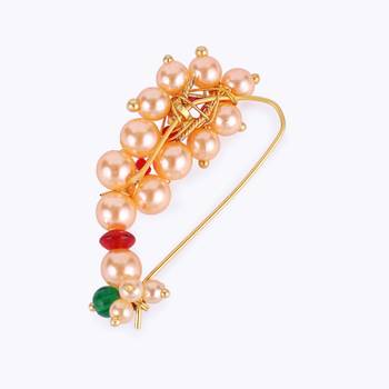 Traditional classy oval shape gold plated maharashtrian nosepin / nath without piercing for women and girls 3