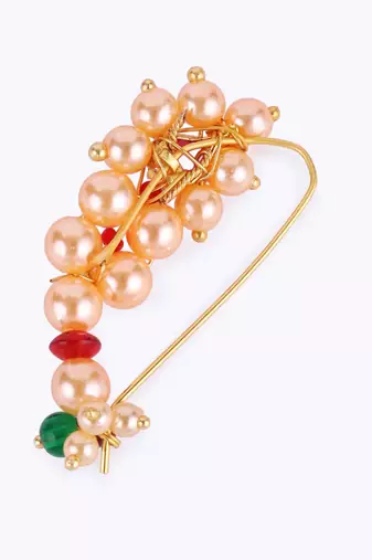 Traditional classy oval shape gold plated maharashtrian nosepin / nath without piercing for women and girls