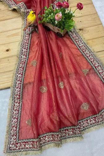 Red Color Banarasi Crush Saree