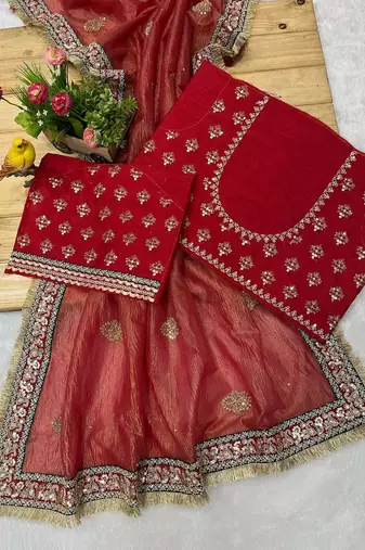 Red Color Banarasi Crush Saree