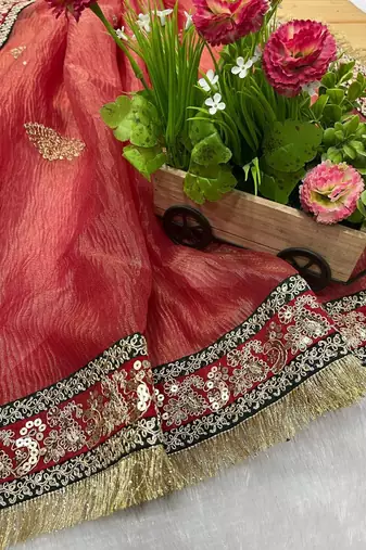 Red Color Banarasi Crush Saree