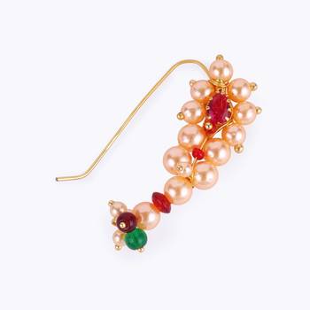 Traditional classy oval shape gold plated maharashtrian nosepin / nath without piercing for women and girls 4