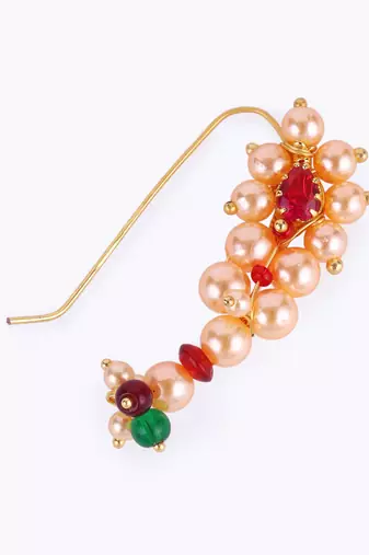 Traditional classy oval shape gold plated maharashtrian nosepin / nath without piercing for women and girls