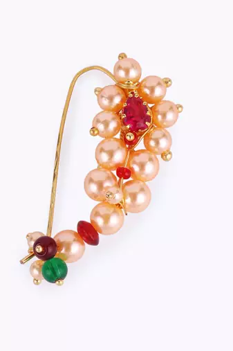 Traditional classy oval shape gold plated maharashtrian nosepin / nath without piercing for women and girls