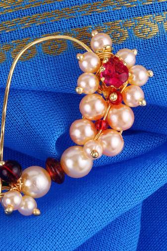 Traditional creative oval shape gold plated maharashtrian nosepin / nath without piercing for women and girls