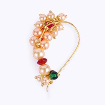 Traditional creative oval shape gold plated maharashtrian nosepin / nath without piercing for women and girls 3