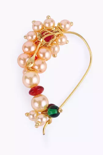 Traditional creative oval shape gold plated maharashtrian nosepin / nath without piercing for women and girls