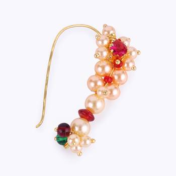 Traditional creative oval shape gold plated maharashtrian nosepin / nath without piercing for women and girls 4