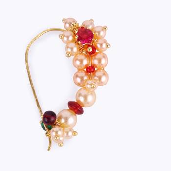 Traditional creative oval shape gold plated maharashtrian nosepin / nath without piercing for women and girls 5