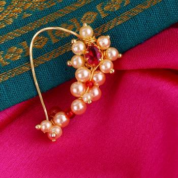 Traditional dazzling oval shape gold plated maharashtrian nosepin / nath without piercing for women and girls 1
