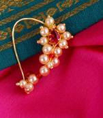 Traditional dazzling oval shape gold plated maharashtrian nosepin / nath without piercing for women and girls