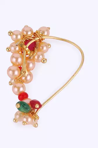 Traditional dazzling oval shape gold plated maharashtrian nosepin / nath without piercing for women and girls