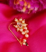 Traditional delightful oval shape gold plated maharashtrian nosepin / nath without piercing for women and girls