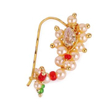 Traditional delightful oval shape gold plated maharashtrian nosepin / nath without piercing for women and girls 2
