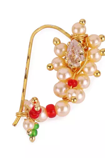 Traditional delightful oval shape gold plated maharashtrian nosepin / nath without piercing for women and girls